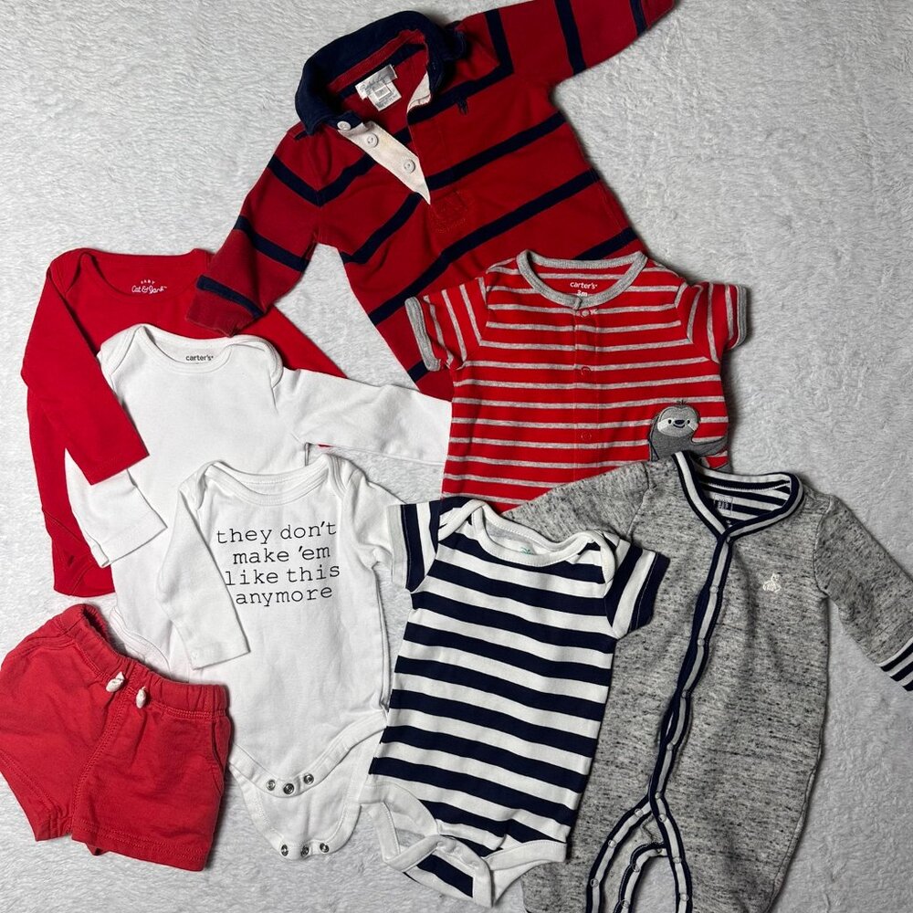 Baby Boy Clothing Bundle – 0–6 Months – 8 Piece Set (Carter’s & More)